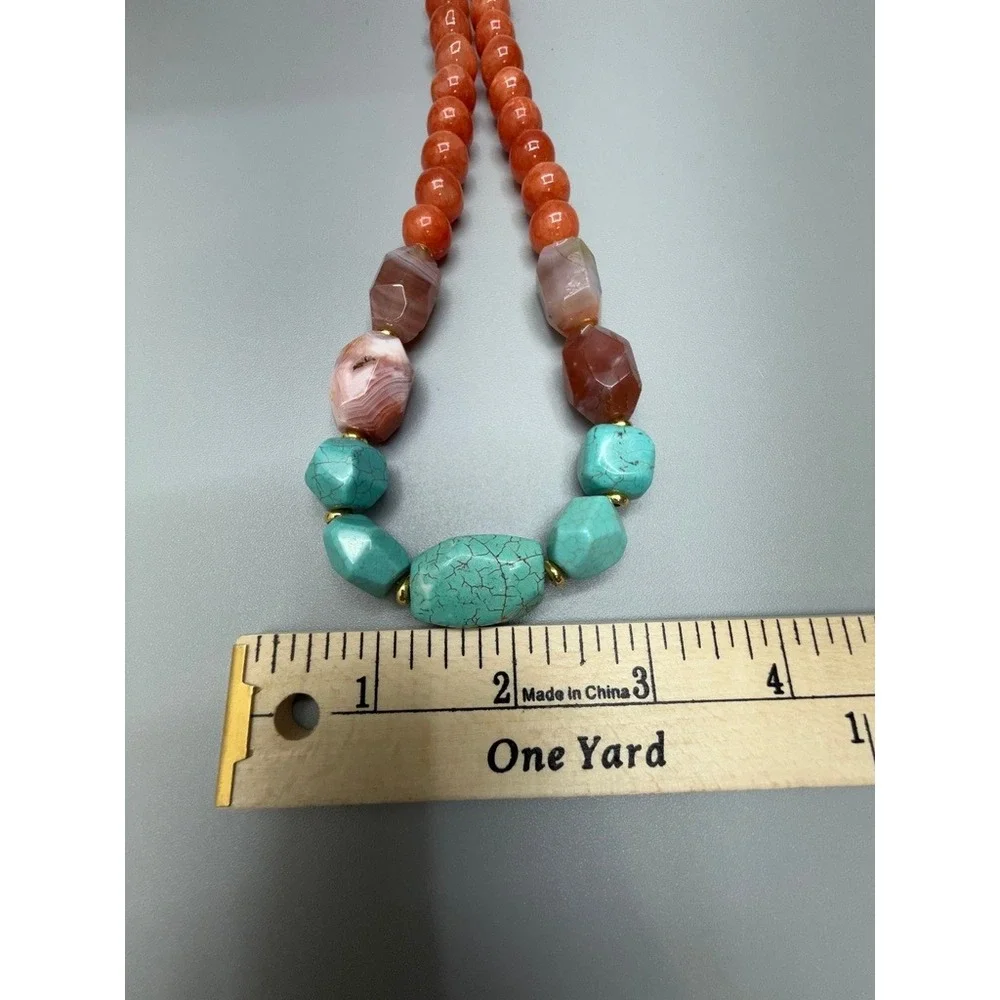 Beaded Necklace 18" Apricot Agate Turquoise Dyed Howlite Colorful Stones Heavy - Picture 10 of 12